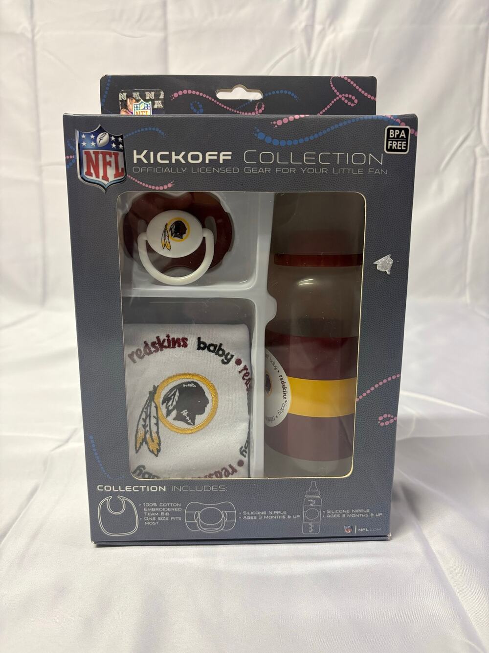 Vintage Licensed Washington Redskins Kickoff Collection 3 Piece Baby Feeding Set